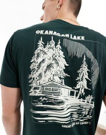 エイソス ASOS DESIGN t-shirt in dark green with scenic lake back print メンズ