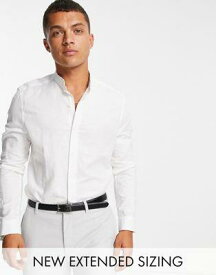 エイソス ASOS DESIGN regular smart linen shirt with mandarin collar in white メンズ