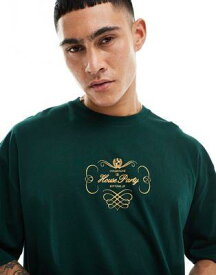 エイソス ASOS DESIGN oversized t-shirt in dark green with chest text print メンズ
