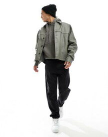 エイソス ASOS DESIGN oversized faux leather harrington jacket in khaki メンズ