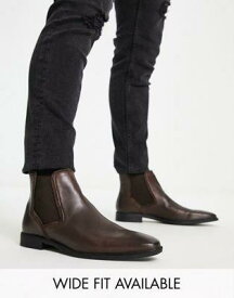 エイソス ASOS DESIGN chelsea boots in brown leather メンズ