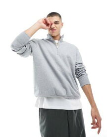 エイソス ASOS DESIGN heavyweight oversized quarter zip sweatshirt in grey marl メンズ