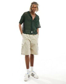 ネイティブ Native Youth mesh knit button through short sleeve shirt in dark green メンズ