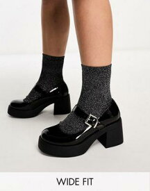 エイソス ASOS DESIGN Wide Fit Sebastian chunky mary jane heeled shoes in black patent レディース