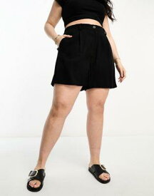 ASOS Curve エイソス ASOS DESIGN Curve dad short with linen in black レディース