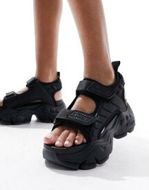 バッファロー Buffalo Binary Track flat sandals in black レディース