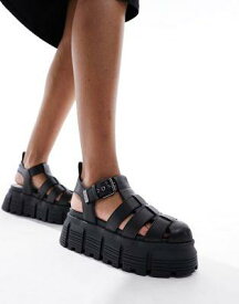 バッファロー Buffalo Ava Fisher flat sandals in black レディース