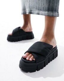 バッファロー Buffalo Ava Velcross flat sandals in black レディース