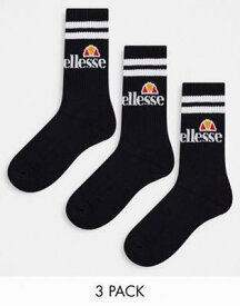 エレッセ ellesse 3 pack logo crew socks in black レディース
