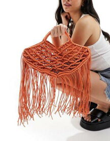 グラマラス Glamorous macrame clutch bag with fringing in orange レディース