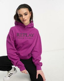 リプライ フォト Replay logo hoodie in purple レディース