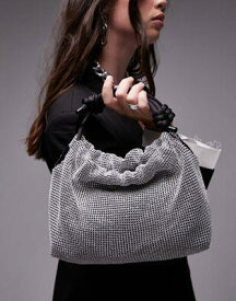 トップショップ Topshop Gretchen embellished grab bag with satin handle in silver レディース