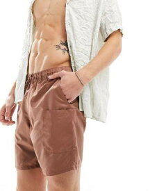 エイソス ASOS DESIGN swim shorts in mid length with cargo pocket detail in brown メンズ
