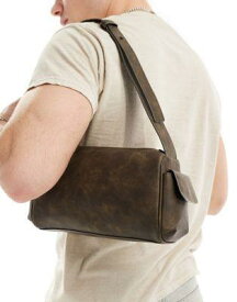エイソス ASOS DESIGN faux leather shoulder bag in washed brown メンズ