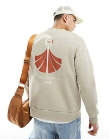Selected Homme crew neck sweat with bird back print in beige メンズ