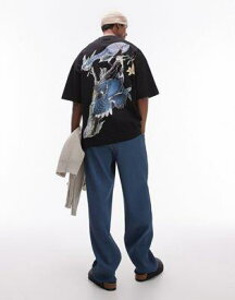 トップマン Topman extreme oversized fit t-shirt with front and back blue jay print in black メンズ