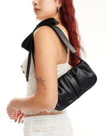 エイソス ASOS DESIGN ruched shoulder bag with large bow strap in black レディース