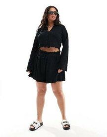 ASOS Curve エイソス ASOS DESIGN Curve co-ord textured flippy shorts in black レディース