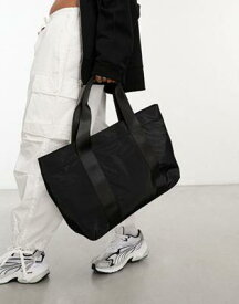 エイソス ASOS DESIGN nylon tote bag with webbing strap detail in black レディース
