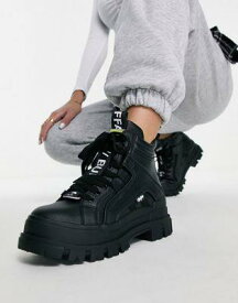 バッファロー Buffalo Vegan Aspha flat ankle boots in black レディース