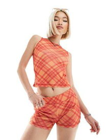 Collusion コリュージョン COLLUSION check print micro shorts co-ord in red レディース
