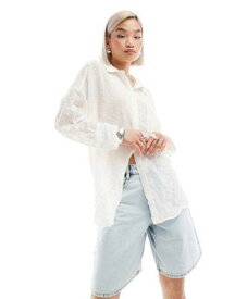 Monki sheer crinkle oversized shirt in off-white レディース
