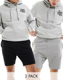 エイソス ASOS DESIGN 2 pack mid length skinny shorts in black and grey marl メンズ