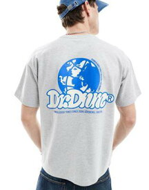 ドクターデニム Dr Denim Trooper relaxed fit t-shirt with around the world back graphic print in light grey melange メンズ