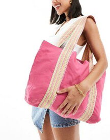 アクセサライズ Accessorize large canvas tote bag with contrast strap in bright pink レディース