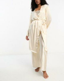 エイソス ASOS DESIGN premium satin embroidered midi robe in cream レディース