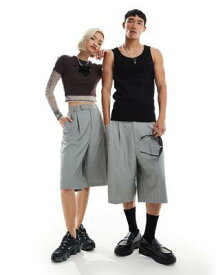 Collusion コリュージョン COLLUSION Unisex relaxed wide leg tailored shorts in grey ユニセックス