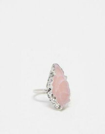 Reclaimed Vintage ring with faux rose quartz in silver レディース