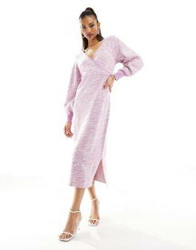 リバーアイランド River Island zebra print wrap midi dress in light pink レディース