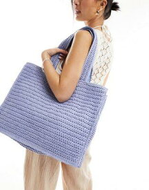 サウスビーチ South Beach straw woven shoulder beach tote bag in dusky blue レディース