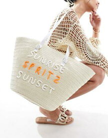 サウスビーチ South Beach straw basket shoulder bag with embroidered detail レディース