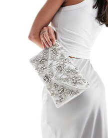 True Decadence floral embellished envelope clutch bag in silver レディース