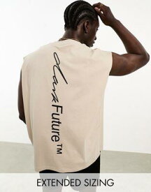 ASOS DESIGN エイソス ASOS Dark Future oversized vest with logo spine print in beige メンズ