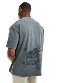エイソス ASOS DESIGN oversized heavyweight t-shirt in washed grey with London back print メンズ