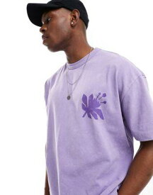 エイソス ASOS DESIGN oversized heavyweight T-shirt in washed purple with print メンズ