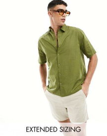 エイソス ASOS DESIGN short sleeve relaxed linen look shirt in khaki メンズ