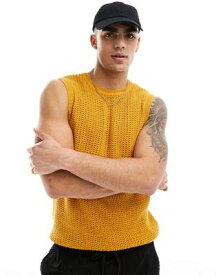 エイソス ASOS DESIGN lightweight knitted pointelle scoop vest in yellow メンズ