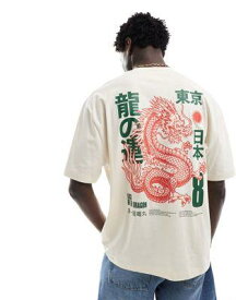 エイソス ASOS DESIGN oversized t-shirt in beige with dragon back print メンズ