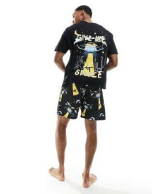エイソス ASOS DESIGN pyjama set with give me space slogan in black メンズ