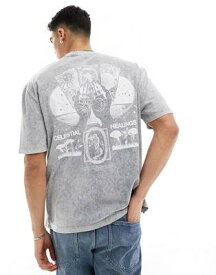 エイソス ASOS DESIGN oversized t-shirt in washed grey with celestial back print メンズ