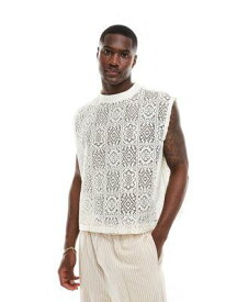 エイソス ASOS DESIGN relaxed crochet tank vest in off white メンズ