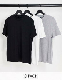 エイソス ASOS DESIGN 3 pack t-shirt with crew neck in black white and grey marl メンズ