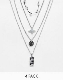 エイソス ASOS DESIGN 4 pack necklace with vintage inspired charms in silver tone メンズ