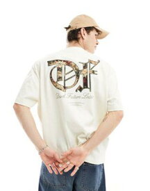 ASOS DESIGN エイソス ASOS Dark Future oversized t-shirt in off white with floral back text embroidery メンズ