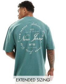 エイソス ASOS DESIGN oversized t-shirt in teal with New Jersey back print メンズ