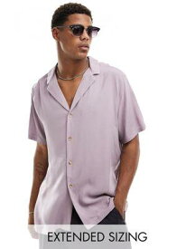 エイソス ASOS DESIGN relaxed viscose shirt with deep revere collar in mauve メンズ